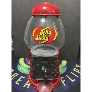 Jelly Belly Official Gumball Dispenser Coin Turn Bank 9" Tall Glass Globe D1